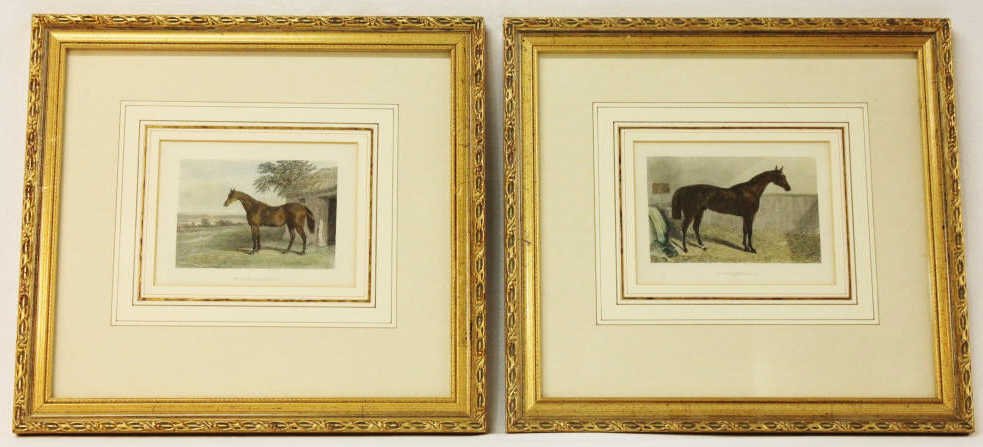 Two Prints of Horses: In the Stable and "In the Paddock". Framed Image size Height 4.5 Inches With 6 Inches