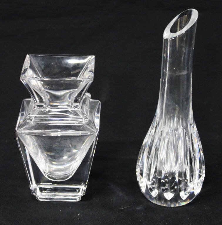 Two Crystal Items by Baccarat and Cristal Sevres: Baccarat crystal bud vase and Cristal Sevres France flower vase. Both signed. Height of Baccarat 7.5 Inches Width approximately 3 Inches