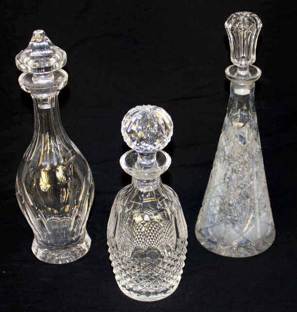 Three Crystal Decanters: Tallest Height 14 Inches Width 5 Inches
