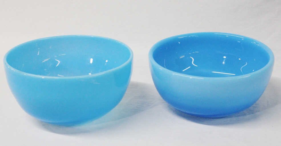 Pair of Blue Signed Glass Bowls: Labeled on bottom "H1679/170". Height 3.5 Inches Diameter 6.5 Inches