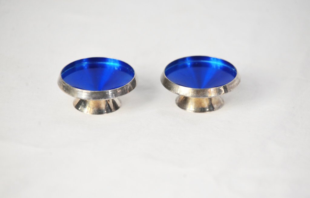 Sterling Silver & Enamel Danish Salt Cellars: Diameter 2 Inches Height 1 Inch Hallmarked