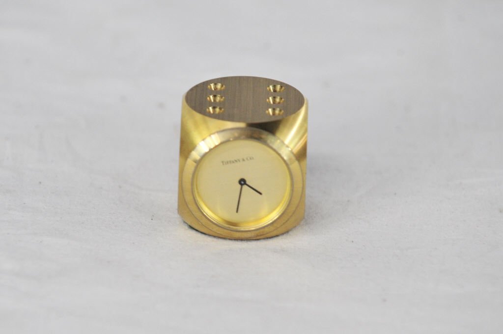 Tiffany & Co. Clock in Form of a Die: Height 1.5 Inches Width 1.75 Inches