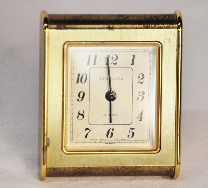 Tiffany & Co. Traveling Clock: Quartz. Made in France. Length 3.5 Inches Width 3 Inches
