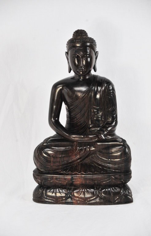 Hand-Carved Wooden Buddha Sculpture: Height 16 Inches Width 9 Inches Depth 5 Inches