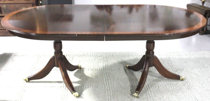 Two-Pedestal Banded Sheraton Dining Table: Height approximately 32 Inches Length 78 Inches Width 45 Inches