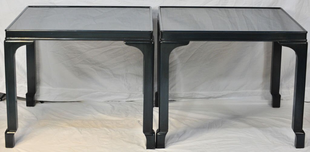 Pair of Modern Teal Painted Lacquer Bridge Tables: Height 25 Inches Width 30 Inches Depth 30 Inches (each).