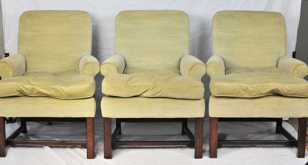 Three Modern Upholstered Diminutive Armchairs: Height 33 Inches Width 24.5 Inches Depth 21 Inches