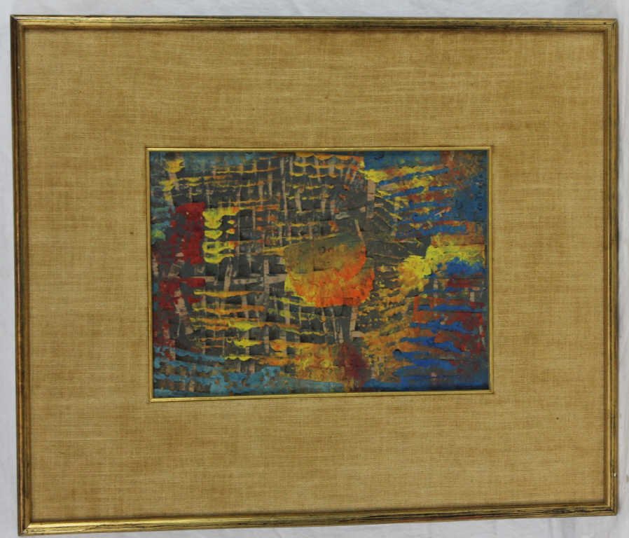 Abstract Composition Signed Cristiano 1961: Signed on back. Purchased in Rome. Height 9.5 Inches Width 7 Inches