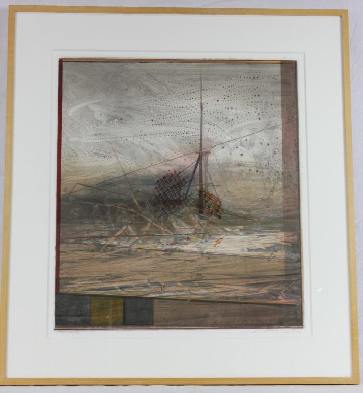 Nathan Oliveira "Yucatan III" Colored Monotype: Nathan Oliveira, American born 1928. "Yucatan III" dated 1986. California-based artist of Portuguese parents. Became a Professor of Studio Art at Stanford University. Height 26 Inches Width 22 Inches