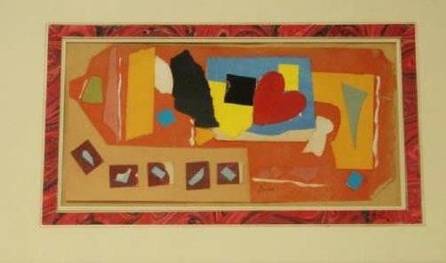 Abstract Leon Gischia Collage: Leon Gischia, an early 20th century artist. From 1950s, abstract composition of paper cutouts. Signed. Length 6.5 Inches Width 13 Inches.