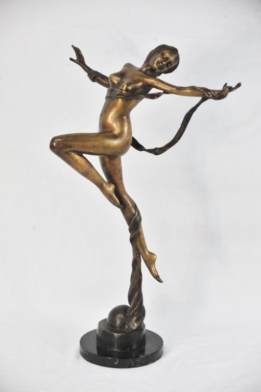 Bronze Sculpture of Ribbon Dancer, Unsigned: On base. Unsigned Height 22 Inches
