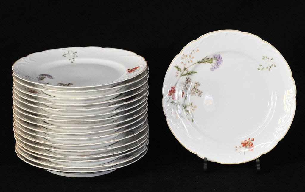 Seventeen August Werner Wurzberg Dinner Plates: Porcelain, marked on bottom. Diameter 10 Inches