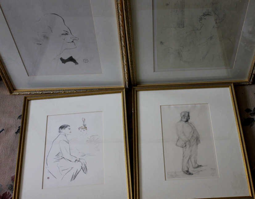 4 Framed Prints After Toulouse Lautrec: 2 Largest Measure 18 inches by 22 inches framed. Marked for Toulouse Lautrec & Flanders. Property of a Greenwich CT Estate.