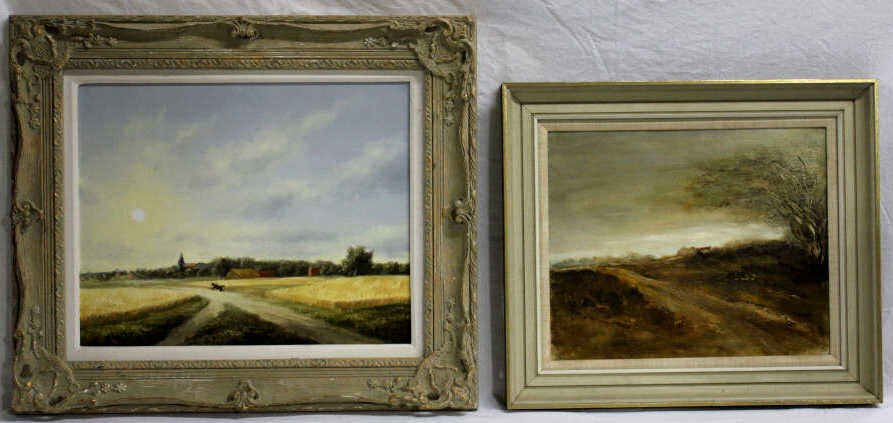 Two Landscape Oil Painting: Horse Rider Height 15 Inches Width 19 Inches "Stormy Weather" Christine Hoffmann Height 13 Inches Width 17 Inches