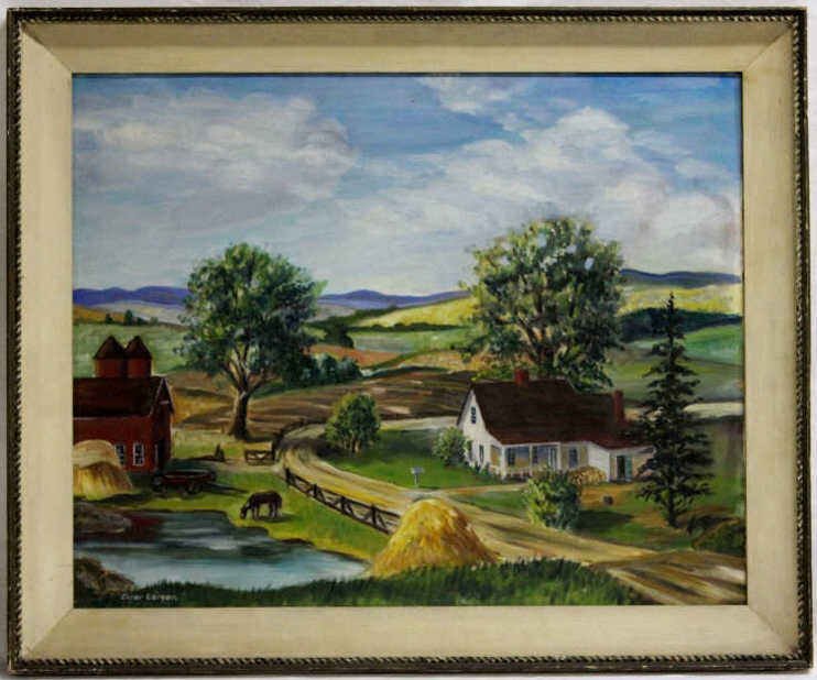 Landscape Painting Signed Larsen: Height 24 Inches Width 30 Inches