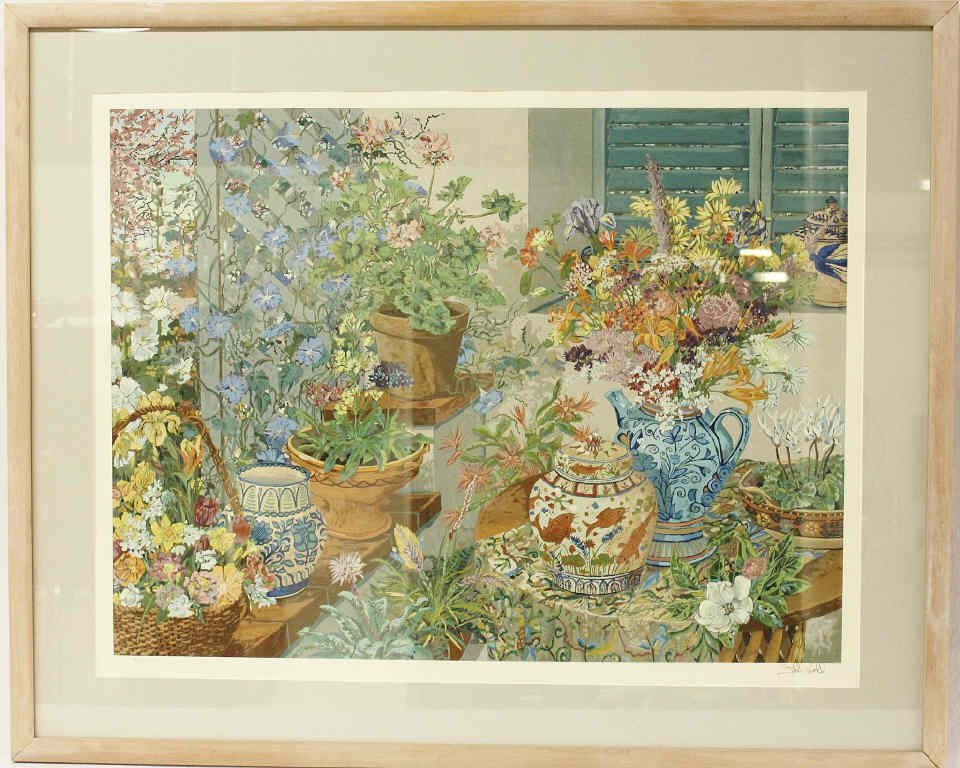 John Powell Floral Lithograph Signed and Numbered: Signed lower right. 91/295. Height 23.5 Inches Width 32 Inches.