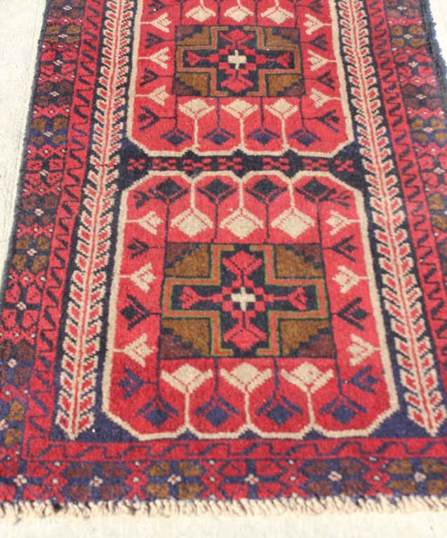 Genuine Small Persian Tribal Shiraz Rug: Length 4 Feet 7 Inches. Width 2 Feet 10 Inches.