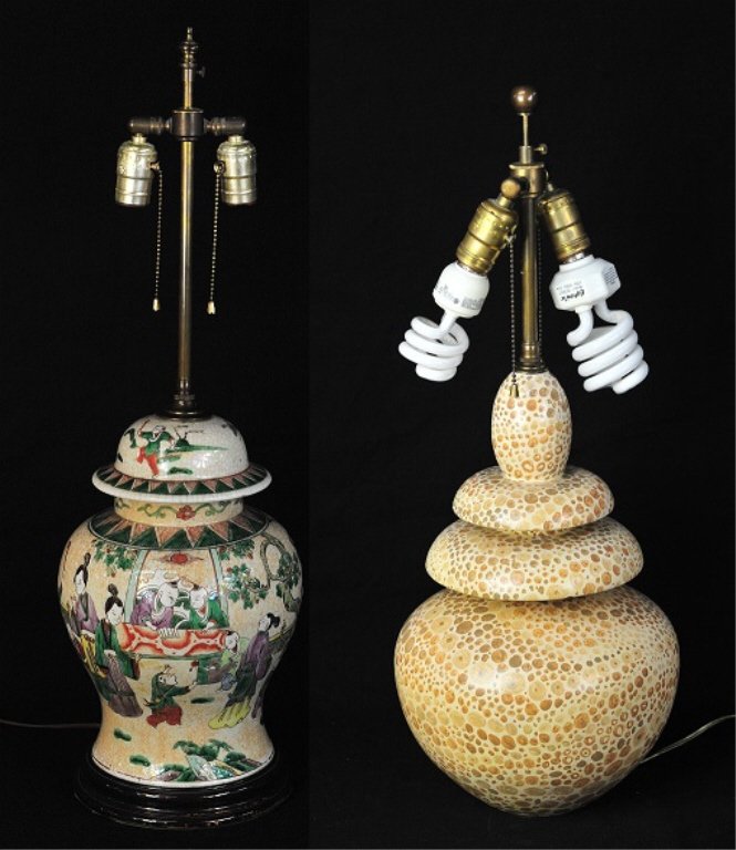 Chinese Ginger Jar and Gourd Lamps: Ginger Jar Lamp Height 24 Inches Gourd Lamp Height 29 Inches