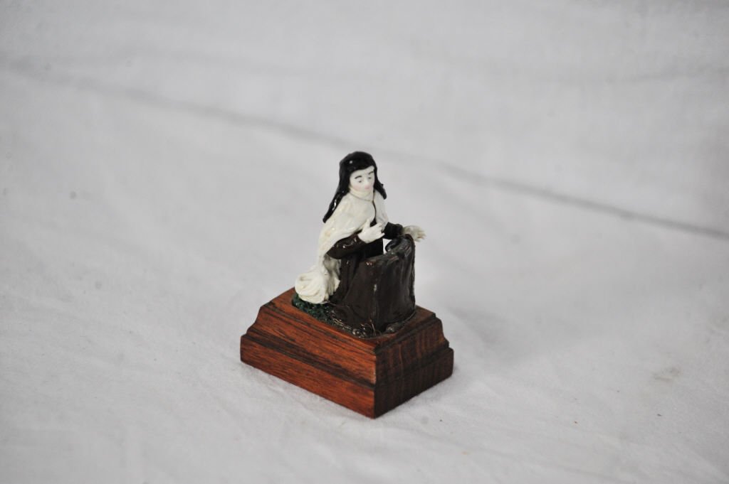Antique French Glass Figure of Nun in Prayer: Height 3 Inches Width 1.5 Inches Depth 2 Inches