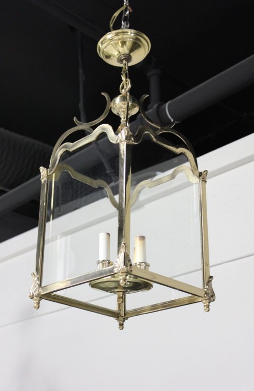 Pair of Peter Marino Brass/Crystal Ceiling Lights: Square form design with attachable arms. 22.5 inches Width 10 inches square