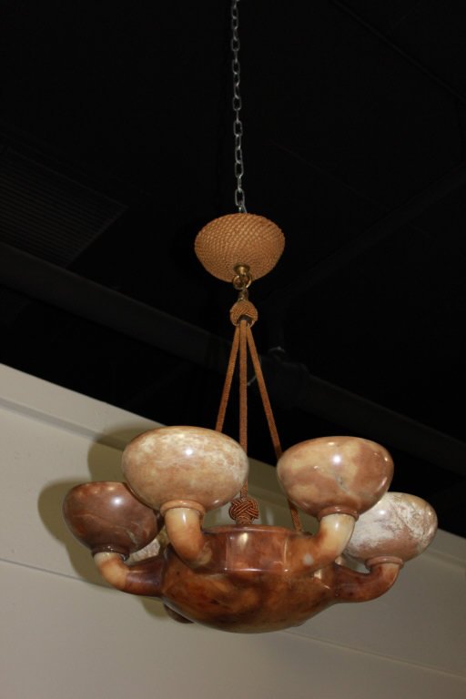 Antique Alabaster 6 Arm Chandelier: Height 23 Inches inches Width 20 inches