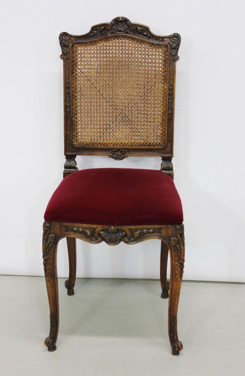 Antique Cane Back French Upholstered Desk Chair: Height 36 inches Width 14 inches Depth 13.5 inches