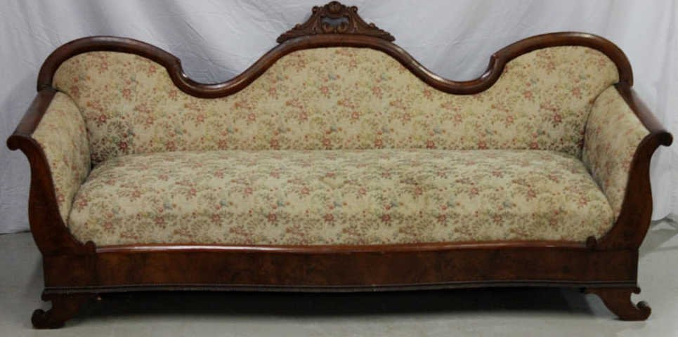 Antique American Victorian Carved Settee Sofa: Height 31 inches. Length 79 inches. Depth 25 inches. Property of a Rye NY Estate.