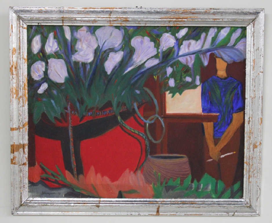 Oil on Canvas Floral Scene with Artist: Signed Lower Left Height 15.5 Inches Width 19 Inches