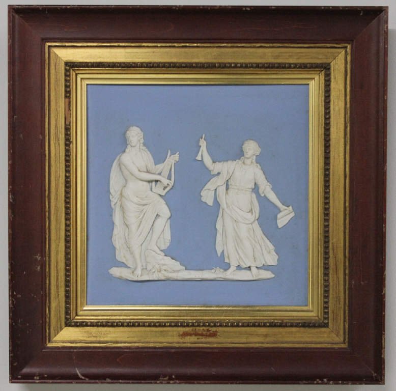 Wedgewood Plaque of Man and Woman, Blue Musicians: Height 10 Inches Width 10 Inches