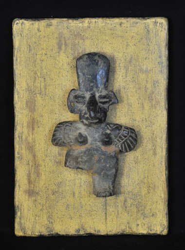 Mayan Wooden Deity Mounted on Wood Plaque: Height 12 Inches Width 8.5 Inches