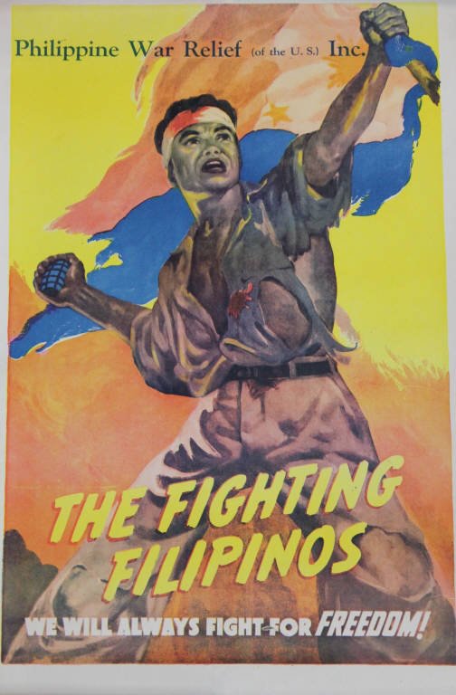 WWII Propaganda Poster: Philipine War Relief The Fighting Filipinos WWII Vintage Color Poster