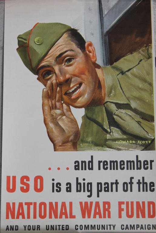 WWII Propaganda Poster: USO Big Part of National War Fund Vintage WWII color Poster