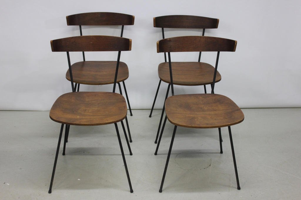 Four Mid-Century Modern Wood & Metal Chairs: One Seat is loose Height 30 inches Width 18 inches Depth 16 inches