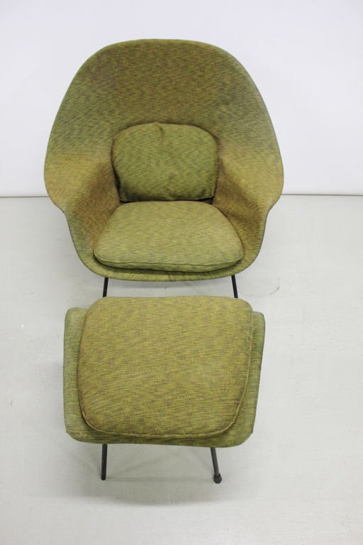 Eero Saarinen Womb Chair and Ottoman: Height 36 Inches Width 39.5 Inches Depth 20.5 Inches Ottoman Height 15.5 Inches Width 26 Inches
