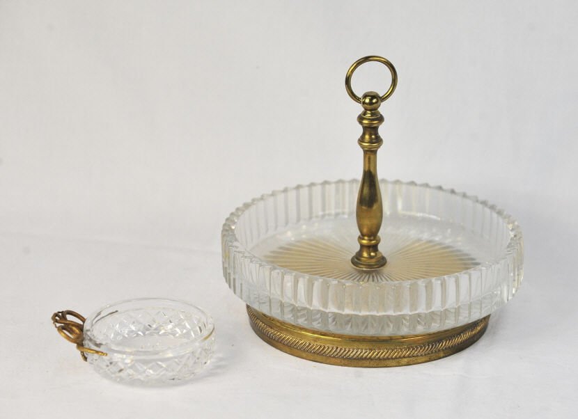 Two Cut Crystal Gilt Bronze Mounted Bonbon Dishes: Height 9 Inches Diameter diameter 8 Inches Height 1 Inch Diameter 3 Inches