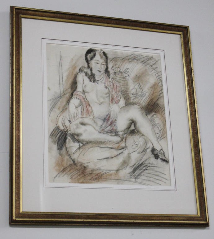 Art Deco Colored Drawing of Nude Woman: Signed Ganso Emil Ganso born in Germany 1895 Height 19 Inches Width 16 Inches