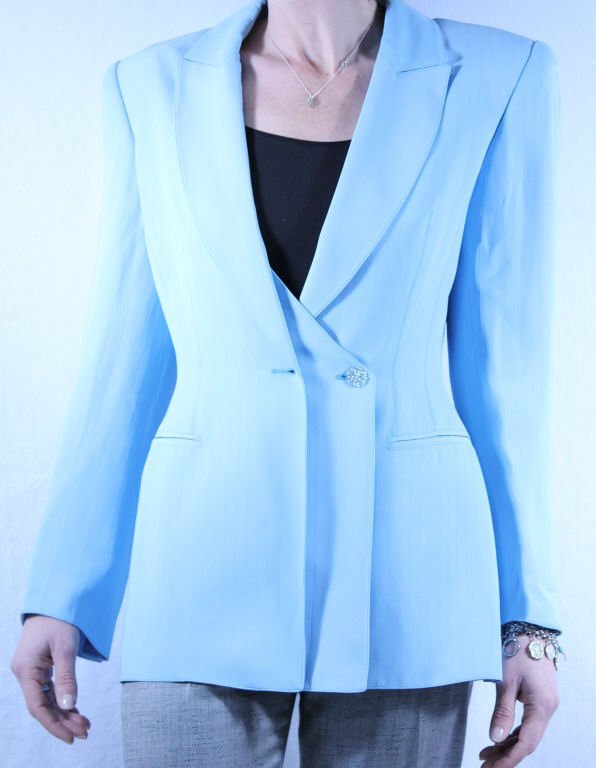 Montana Sky Blue Blazer with Clear Buttons: Size 6. With tag. In good condition.