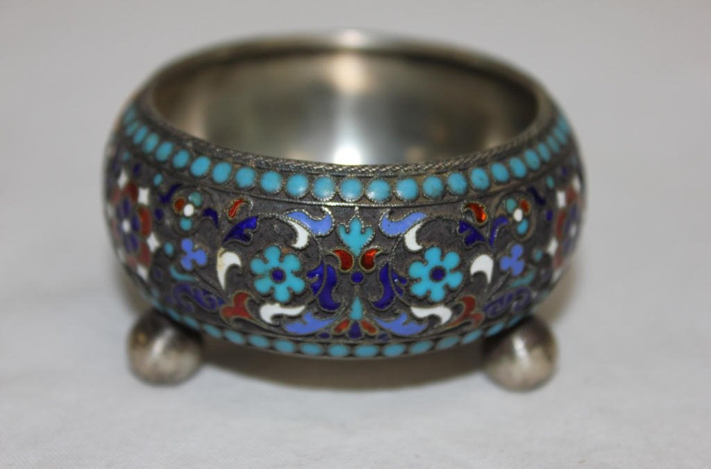 Russian Silver and Enamel Footed Small Bowl: Height 1.5 Inches Dated 1896 Diameter 2.00 Inches