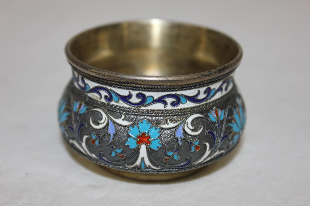 1904 Russian Sterling Silver and Enamel Bowl: Dated 1904 Height 1.5 Inches Diameter 2 Inches