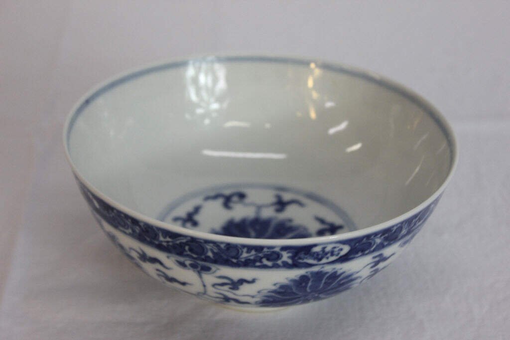 Chinese Blue and White Floral Bowl: Width 7 inches Height 3 inches