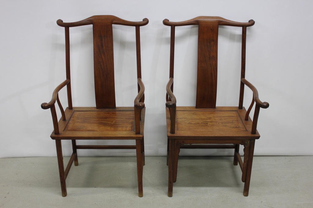 Pair of Teak Antique Chinese Scholar Armchairs: Early 19th Century, Height 41 inches Width 23 inches Depth 17 inches