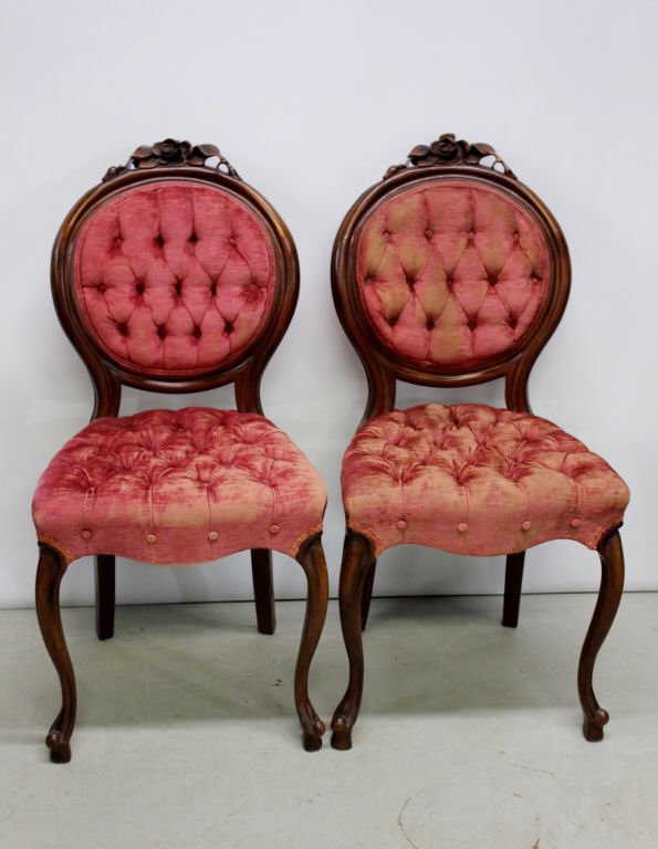Pair of Victorian Side Chairs: Pair of Victorian Side ChairsHeight 38 inchesWidth 18 inchesDepth 15 inches