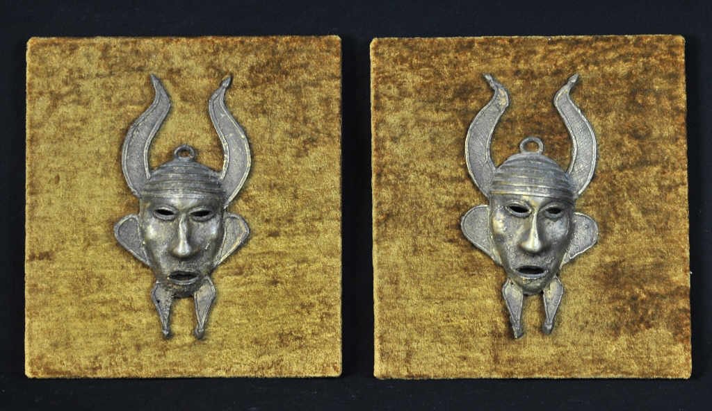Two Bronze Deities Mounted on Plaques: Height 12 Inches Width 11.5 Inches Masks Height 10 Inches