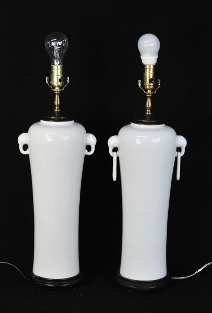 Pair of Blanc de Chine Lamps: Height 24 Inches
