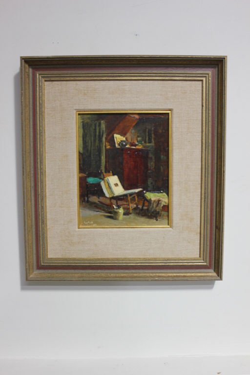 Oil on Board, "In the Studio", Gustav Goetsch: Oil on Board Still-Life: "In the Studio". Signed. Gustav Goetsch. Width: 8 inches. Height: 9.5 inches.