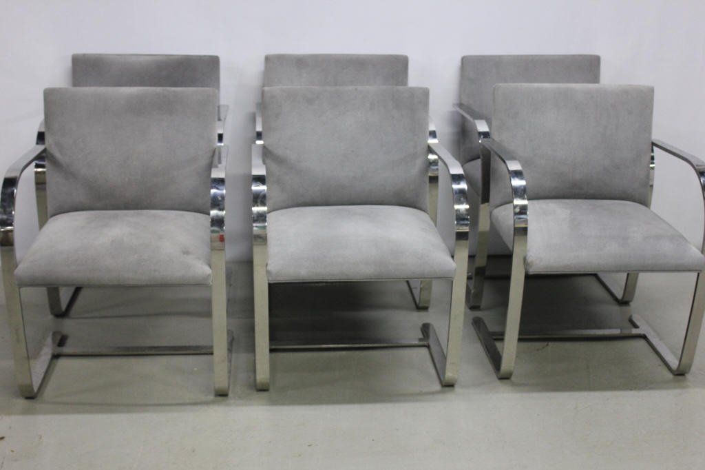 Grey Suede & Chromed Steel Chairs By Knoll: Miles - Vander Rohe Brno Chairs by Knoll Height 31.5 inches Width 23 inches Depth 17 inches