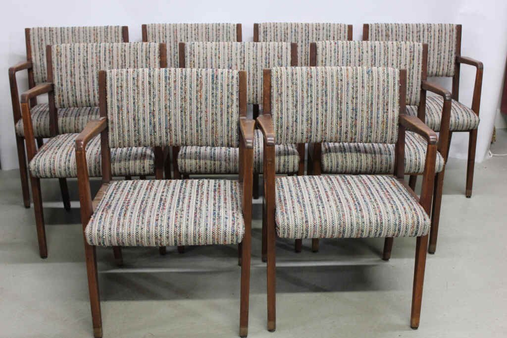 9 Mid-Century Mahogany Armchairs: Attributed to Jens Risom . Height: 31 inches. Width: 23 inches. Depth: 20 inches.