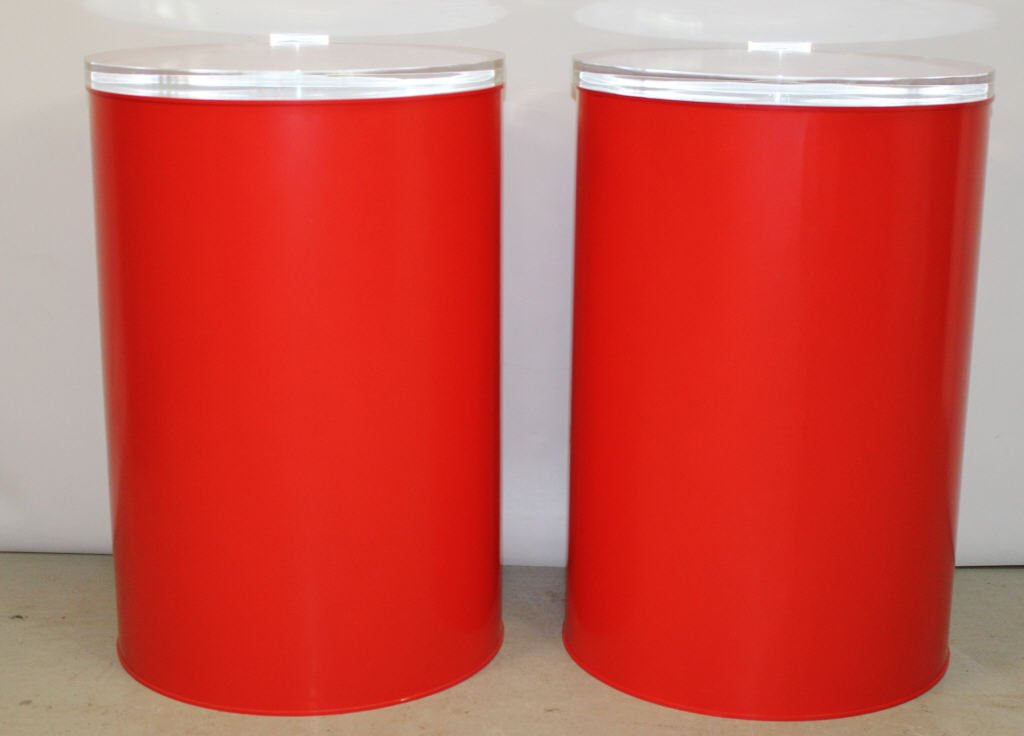 Pair of Red Contemporary Side Tables w Lucite Tops (1 of 4)