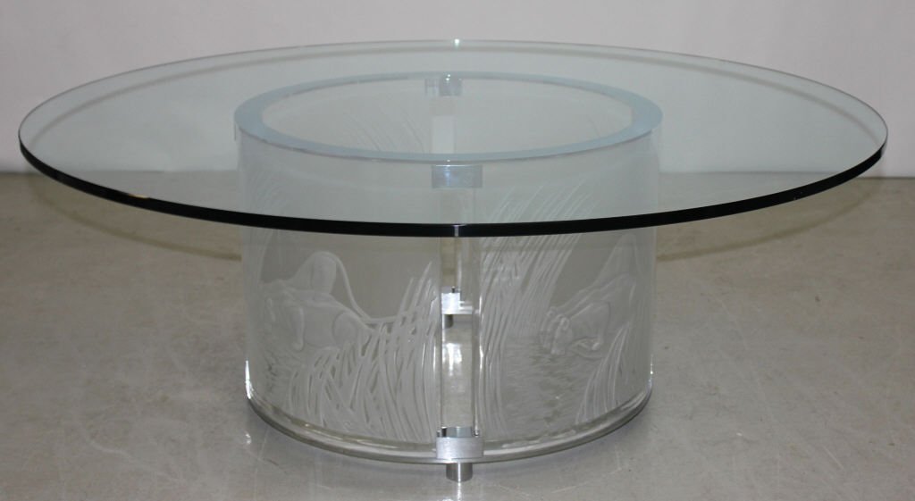 Lalique "3 Lionesses" Four Panel Coffee Table (1 of 10)