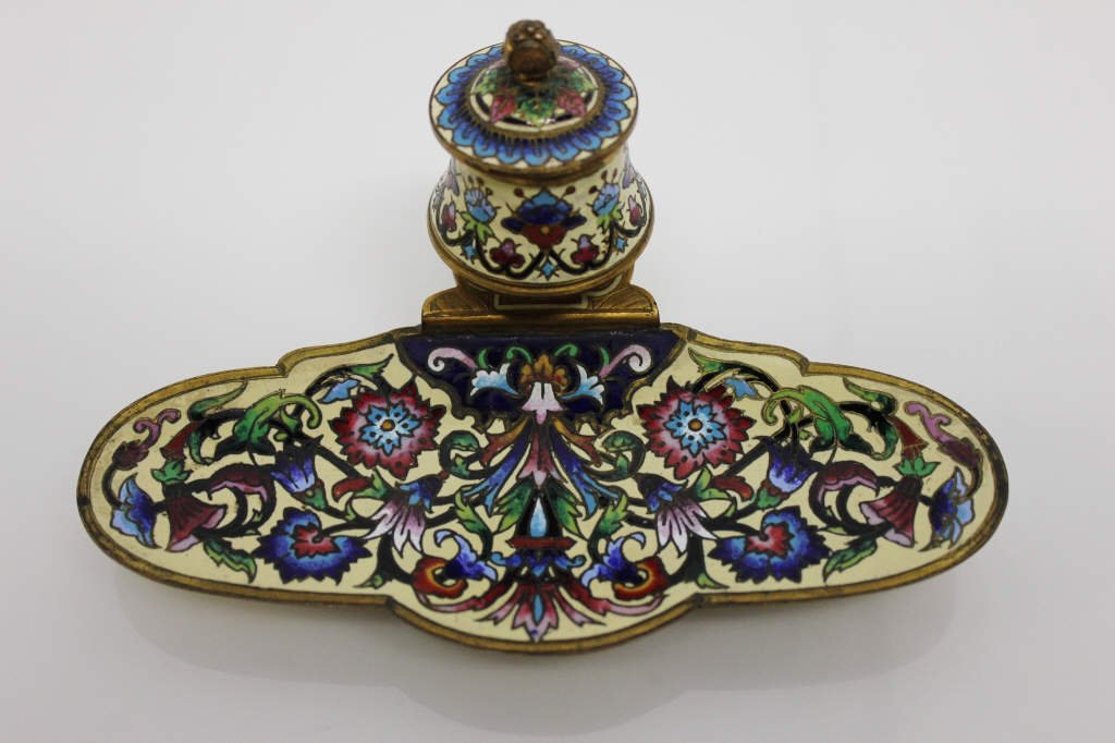 Antique Enamel & Bronze Inkwell (1 of 4)
